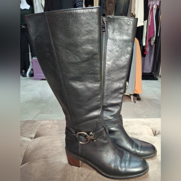 Coach Black Leather Carolina Riding Boots Size 7.5 - Picture 1 of 9